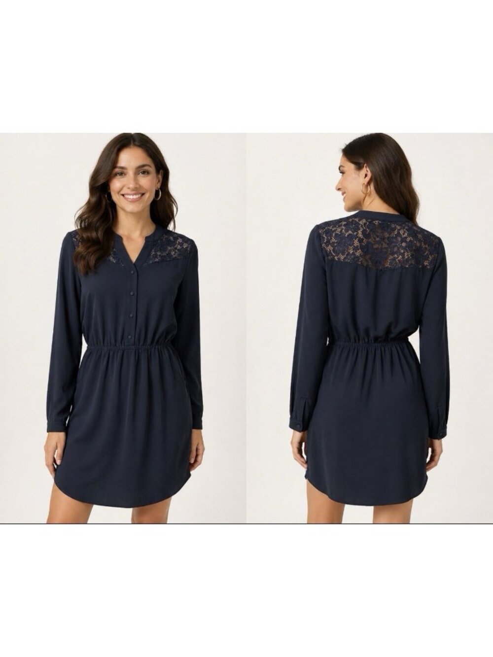 Johnston & Murphy Dress S Small Navy Blue Lace Trim Top Long Sleeve
